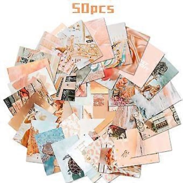 50 stk. Fersken Strand Æstetiske Billeder til Væg Collage Boho Stil Collage Print Kits Teal Farve Værelsesdekorationer til Pige