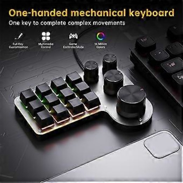 Tilpasset Makrotastatur 12 Taster 4 Knotter Mini USB Mekanisk Tastatur Programmering Makro Gaming Tastatur Hvit