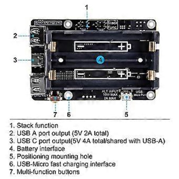 Til 4 UPS Strømforsyning Uafbrudt UPS HAT 18 650 Backup Batteri Strømforsyningsstyring Udvidelseskort