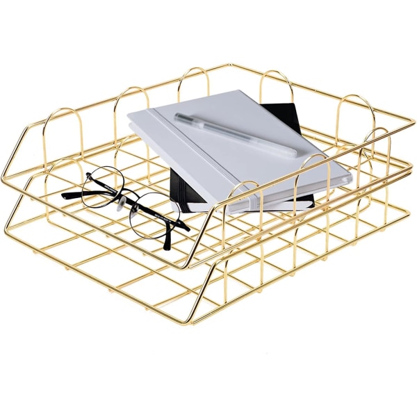 2 stycken staplingsbar pappersfack A4 brevfack Stapelbar dokumentfack Pappersfack Förvaringsfack Organizer (guld)