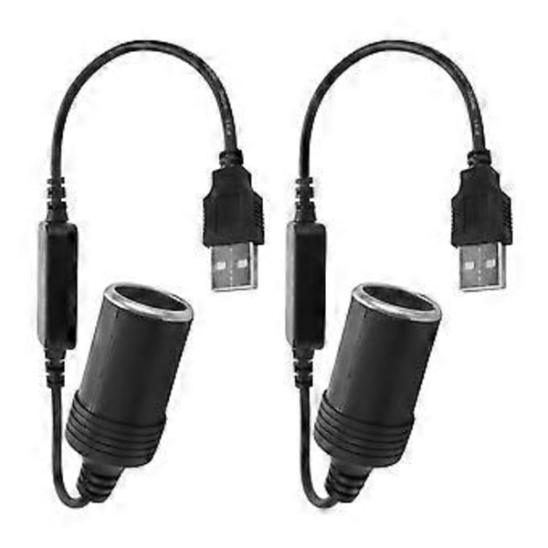 USB A Hann til 12V Bil Sigarettenner Hunn Konverter Kabel 2-Pakning