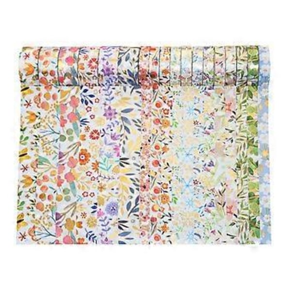 18 Rullar Washi Maskeringstejper Set Blommig Guldfolie Självhäftande Dekorativ Papperstejp Vackra Blommor Blad Växtmönster Etikett Klistermärke för DIY Konst & Cr