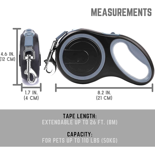 Utdragbar hundledning, trasselfri indragbar hundledning med anti-glidhandtag 3m 5m 8m lång present