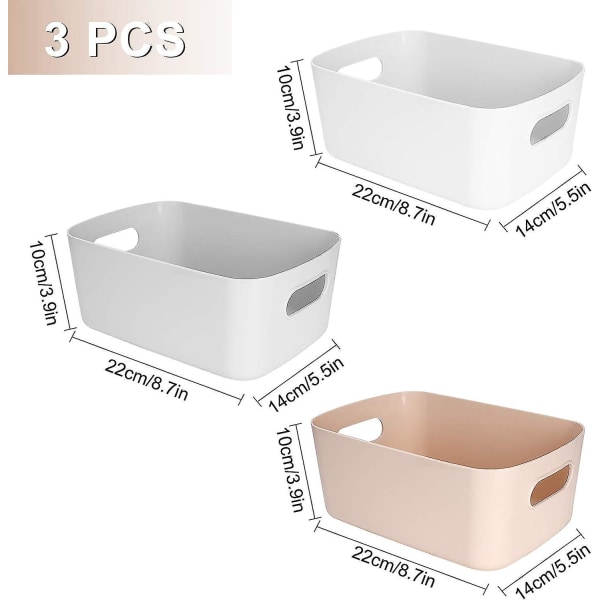 Set med 3 förvaringskorgar i plast med handtag - Små och lätta förvaringslådor - Perfekt för badrum, kök, barnkammare, kosmetika, drag