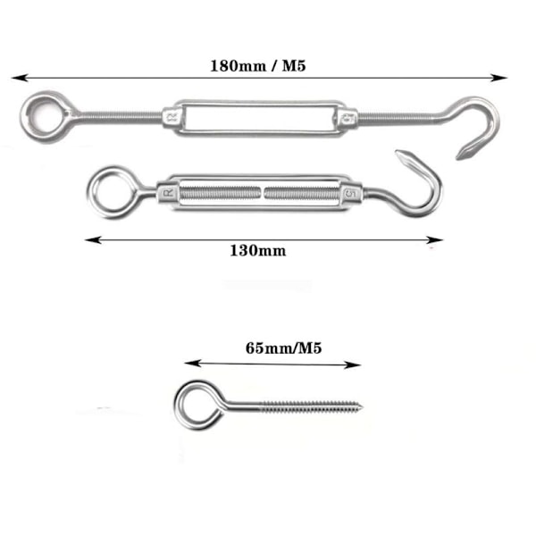 Hengende tausett i rustfritt stål, 30 m/2 mm belagt rustfritt stålkabel med M5 strammemekanismer, 2 mm vaiersett for klatreplanter, klesvaskesnor, vakt