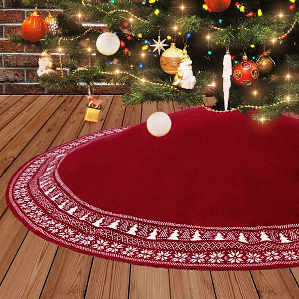 Julgransmatta, 122 cm stickad julgransmatta med snöflinga tjock julgran rustik semesterdekorationer matta topper träd T
