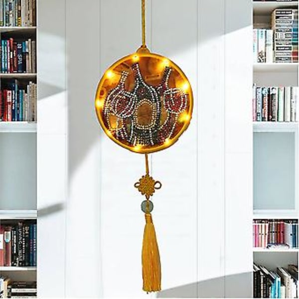 Hengende Diamantmaleri Lampe Kopp Flaske Mønster LED Lys DIY Hjem Skrivebordsdekorasjon