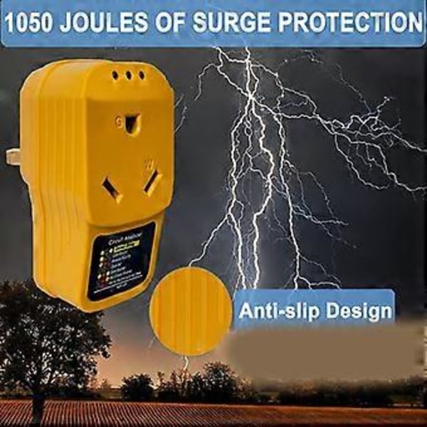for Bobilhenger Bobil RV Overspenningsvern Adapter Kretsanalysator med Indikatorlys 30-Amp Hann til 30-Amp Hunn