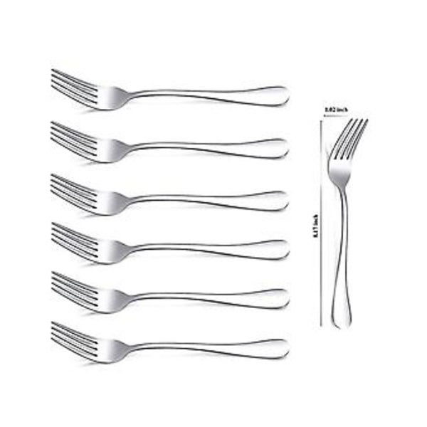 6 stk. middagsgafler, 20,7 cm rustfri stålgafler, sølvtøj, sæt med 6 middagsgafler