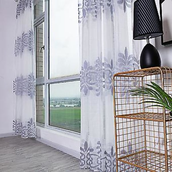 Blomma - Form Anti-mygga Supermjuk Skir Voile Draperi Fönstergardiner Vardagsrum Grå