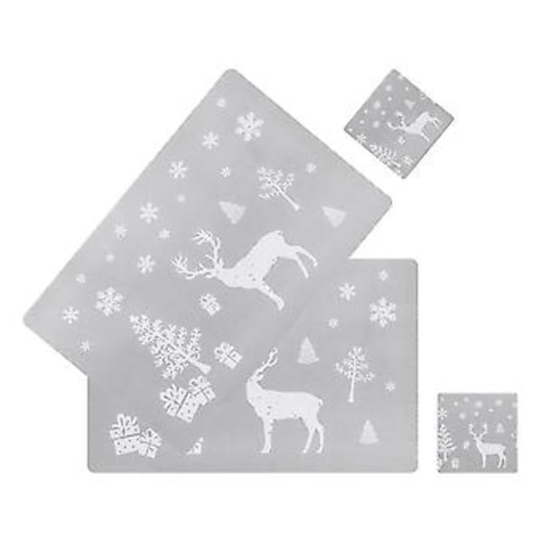 Joulupöytäliina Pestävä Pöytätabletti Set Of 6 Tabletti & 6 Kupinaluset, hirvi, Joulukuusi, Lumihiutale