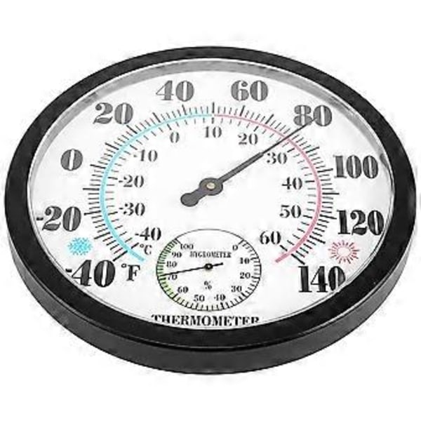 Indendørs Udendørs Termometer Have Væg Terrasse Vejr Termometer Hygrometer, Stort Tal 10 tommer i Diameter (Sort)