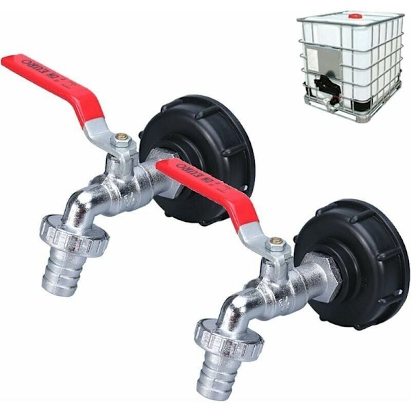 2 IBC Tank Adapters with 1/2" Thread, Tap for 1000L Tank, Rainwater Collection Tap, Tap Outlet, Valve Connection for Garden Hose..