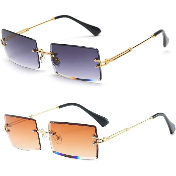 Ultrakevyet reunattomat suorakaiteen aurinkolasit naisille/miehille, Fashion Square Uv400 -lasit, Unisex -metallikehykset
