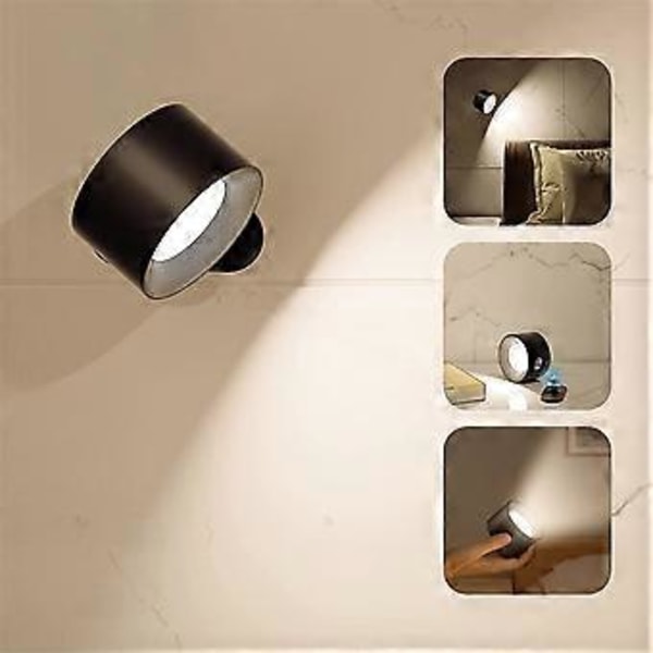360 Graders Roterande Vägglampa LED Sänglampa Läslampa Uppladdningsbar Bärbar Touch Justerbar Nattlampa A