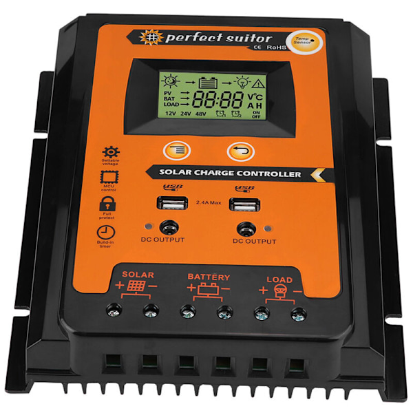 12V/24V 70A PWM MPPT Kort version Solcellsladdningsregulator Solpanel Batteriregulator Dubbel USB LCD-display