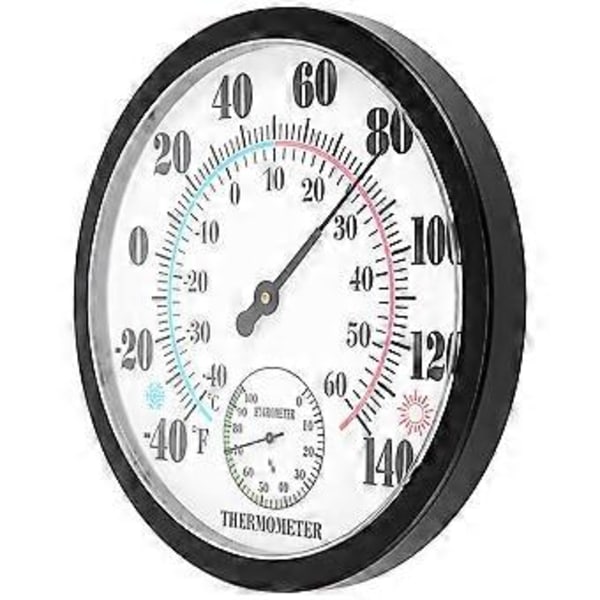 Inomhus Utomhus Termometer Trädgård Vägg Uteplats Väder Termometer Hygrometer, Stort Nummer 10 tum Diameter (Svart)