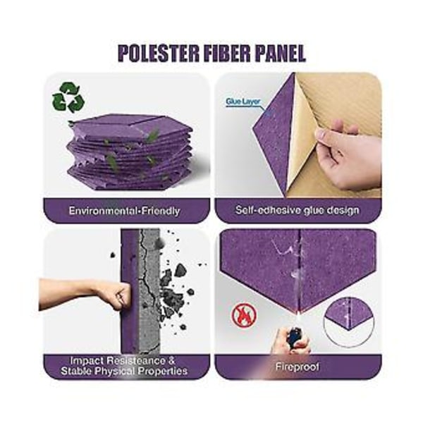 12 stk. - Acoic Panel Hexagon Y-linjet Lydpanel Høj Densitet