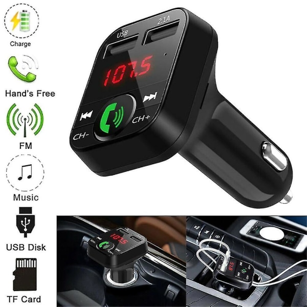 Langaton Bluetooth-auton FM-lähetin, kaksois-USB-laturi, lataussovitin, handsfree