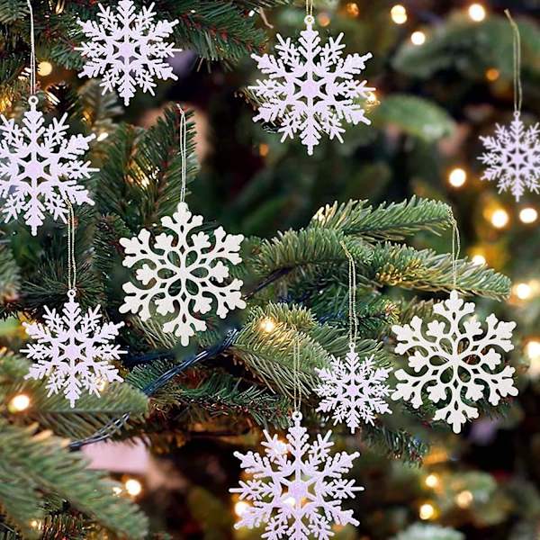 36 Pakke Plast Hvite Snøfnugg Ornamenter Jul Vinterdekorasjoner, Hengende Snøfnuggdekorasjoner Kompatibel Med Vinterland Chri