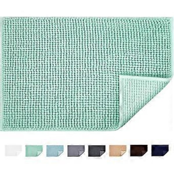 Badeværelsesmåtte med skridsikker bund, chenille mikrofiber gulvtæppe, blød, maskinvaskbar, absorberende til brusebad, toilet 40 x 60 cm (lys cyan)