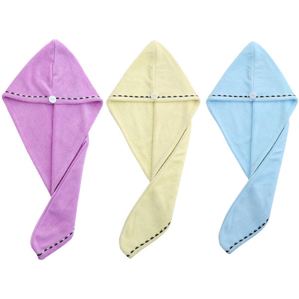 Hårhåndklæder til kvinder, 3-pak super bløde absorberende mikrofiber turbaner twist hår wrap lys lilla + lyseblå + beige