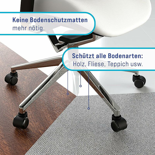 5 x Hjul til harde gulv 11 mm med PVC-belegg Stille og ripefrie - Universelle kontorstolhjul Ideelle for parkett, laminat, fliser