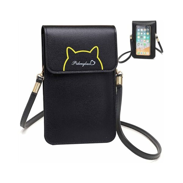 DENUOTOP Mini Crossbody-väska, söt mobiltelefonväska i PU-läder med pekskärm Transparent fönsterslingplånbok för telefonnycklar Pengakort Bla
