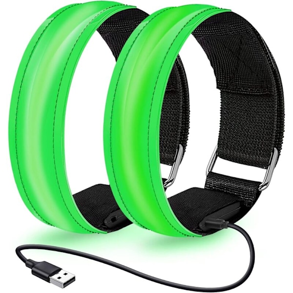 2PCS Rechargeable LED Light Armband, Reflective LED Running Flashing Armband, Adjustable Length LED Safety Light Band for Running, Cycling, Adults,