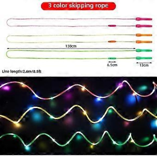 Set med 2 LED-hopprep, justerbar längd och tre ljuslägen, hopprep för barn, ljusshow, fitness