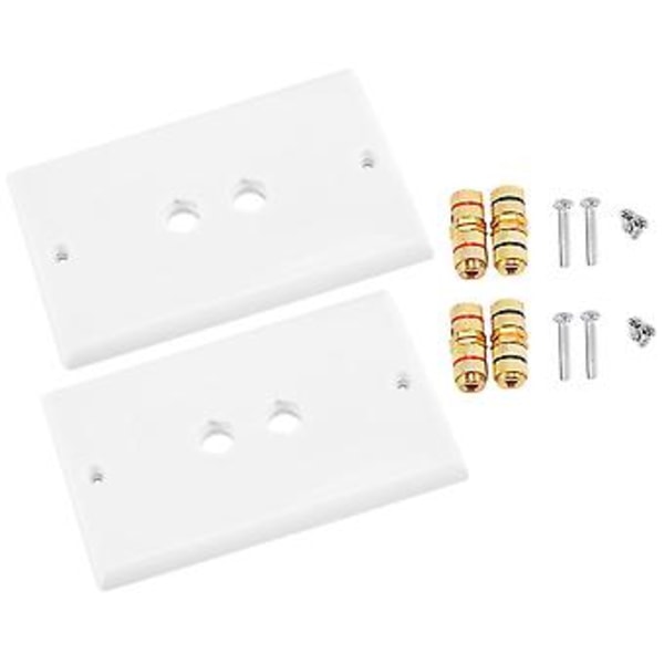 2 kpl Yksittäinen 1.0 kaiutinkaapelin seinälevy (banaaniliittimen seinälevy) 1.0 kaiuttimelle, valkoinen