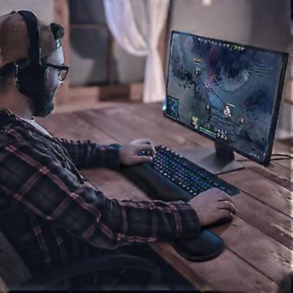 Gel Memory Foam Sæt Tastatur Håndledsstøtte Pad, Muse Håndledspude Støtte til Kontor, Sort
