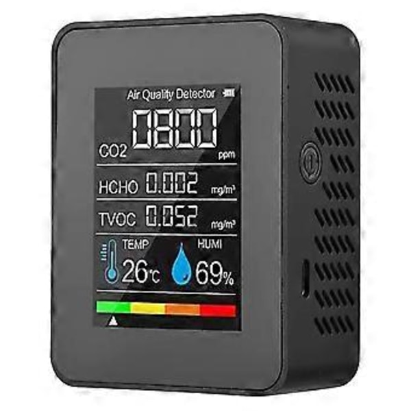 Bärbar Luftkvalitetsmätare Inomhus Co2 Detektor 5 I 1 Formaldehyd Hcho Tvoc Testare Lcd Temperatur