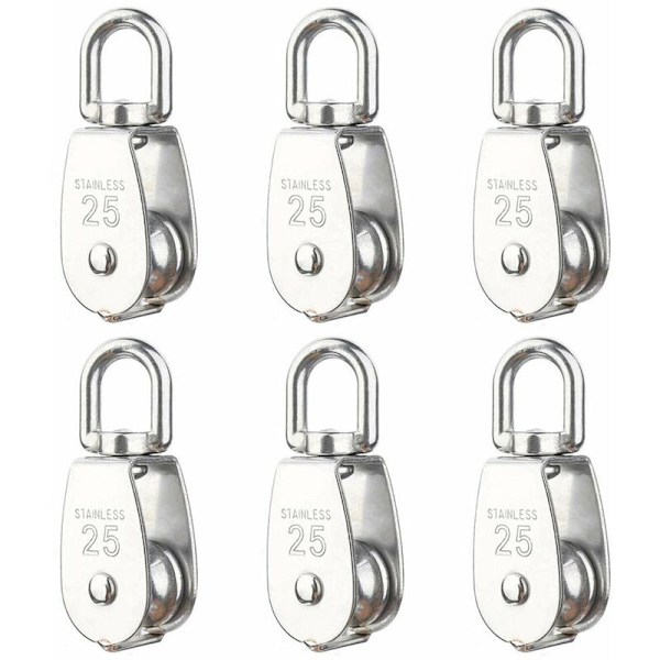 6 Pack m25 Lyftblock Lastning 150kg Heavy Duty 304 Rostfritt Stål Swivel Lyftrep Hjul Block-DENUOTOP