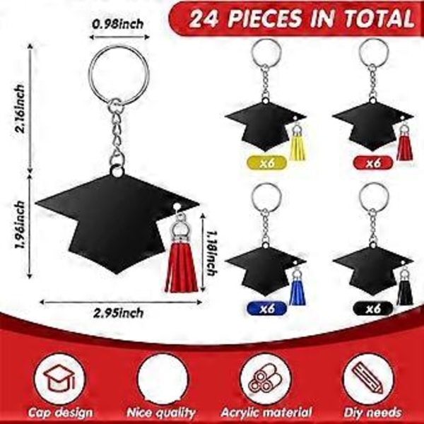 24 stk. Graduation Cap Charm Nøkkelring Anheng Dusker Nøkkelring Festgave Klasse 2023 Graduation Gaver