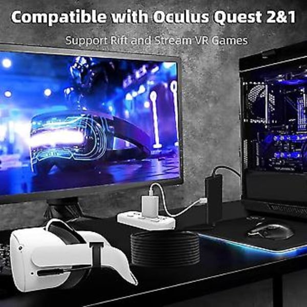 Vr Link-kabel för /pro, Usb 3.0 Typ A till C-kabel för Vr-headsetstillbehör och Gaming-dator