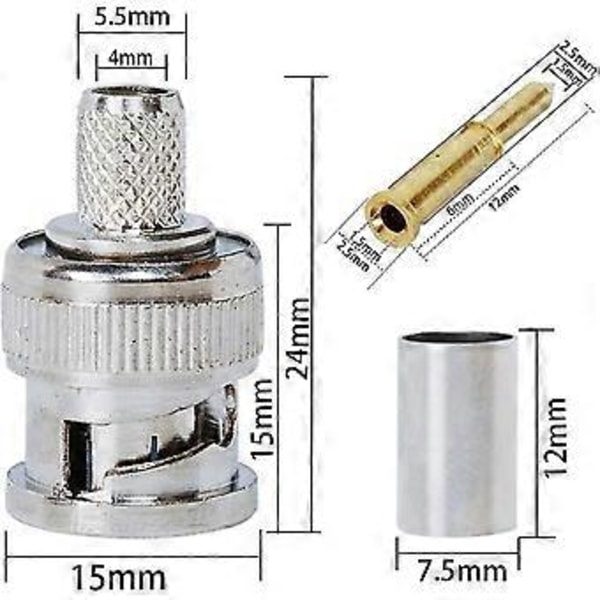 10 X Bnc Krympkontakter För Rg59 Koaxkabel (d-4-)
