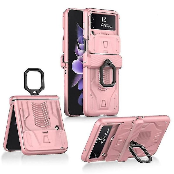 Magnetiskt gångjärnsfodral kompatibelt med Samsung Galaxy Z Flip 4, stöttåligt fodral med ringhållare, objektivskydd