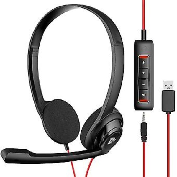 Usb Et -kuulokkeet melua vaimentavalla mikrofonilla PS5-läppätietokoneelle, korvan päälle tulevat langalliset puhelukeskuskuulokkeet