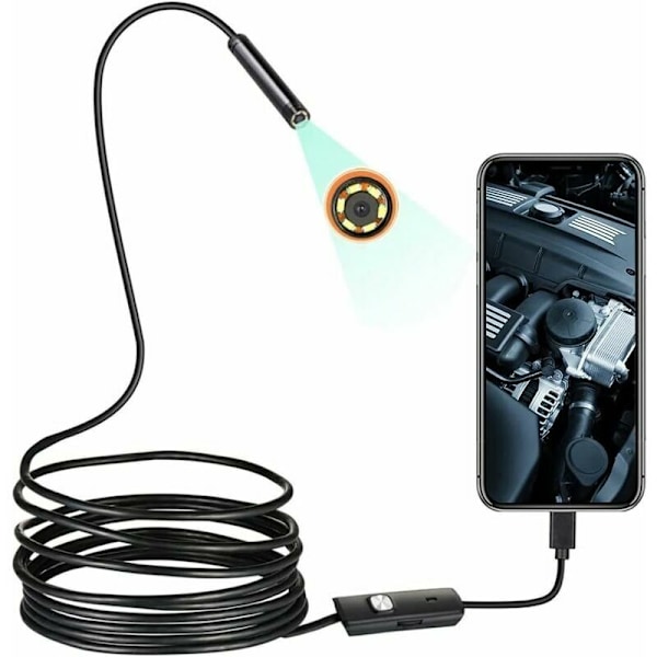 Endoskop, 1200P HD endoskopkamera, IP67 vanntett halvrigid inspeksjonskamera med 6 justerbare LED, for Android-telefon Windows Macbook-datamaskin