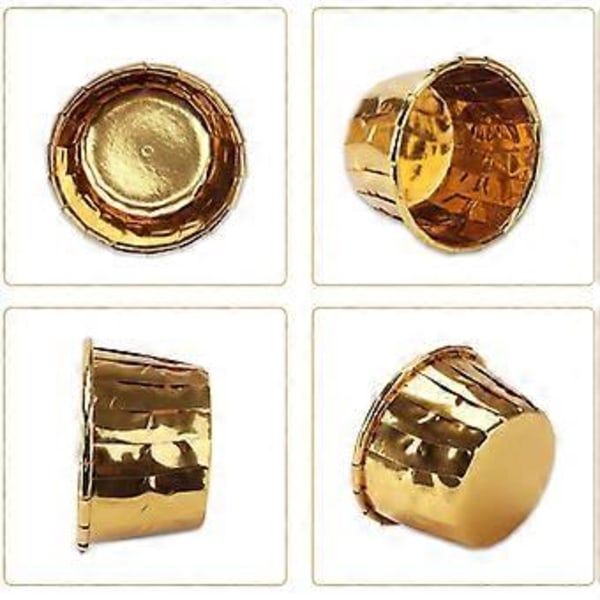 50 stk. Muffinforme i aluminiumsfolie, engangsmuffinforme, bageforme i aluminium, muffinforme, ramekinholdere, små buddingforme - Guld