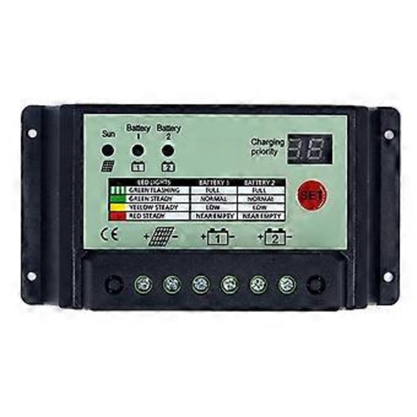 Dubbla Batterier Solcellsladdningsregulator PWM 12V 24V System Batterier Ström Panel Regulator Laddare (20A)
