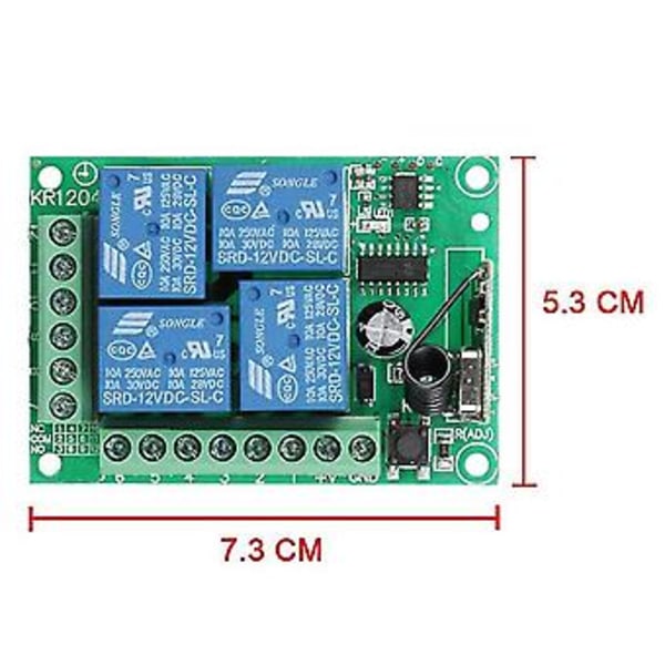 DC 12V 4CH 4 Langaton RF-kauko-ohjain Valokytkin Radiovastaanotinmoduuli+lähetin Autotallin ovet