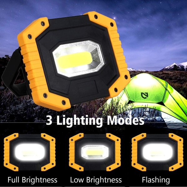 30W LED-arbetslampa, T-sun konstruktionslampa, uppladdningsbart batteri, bärbar, vattentät arbetslampa med 2 uppladdningsbara batterier, USB, 3 Li