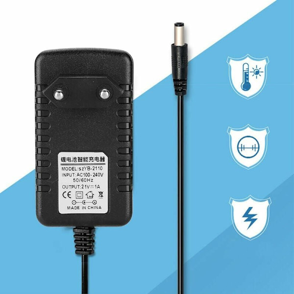 Lithium-batteri-opladeradapter, erstatningsstrømadapter 100-240V 50HZ/60HZ 21V/1A tyk kobberkerne Li-ION-opladeradapter (EU-stik)