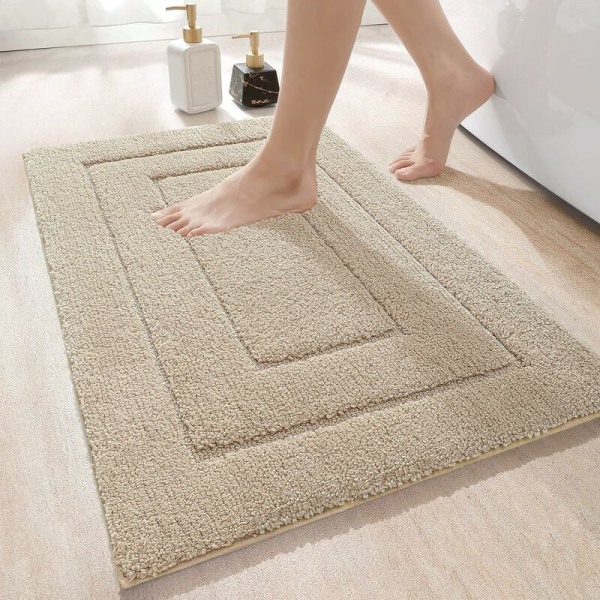 Bademåtte skridsikker absorberende 40x60cm brusebadsmåtte tyk blød badeværelsestæppe mikrofiber maskinvaskbar beige