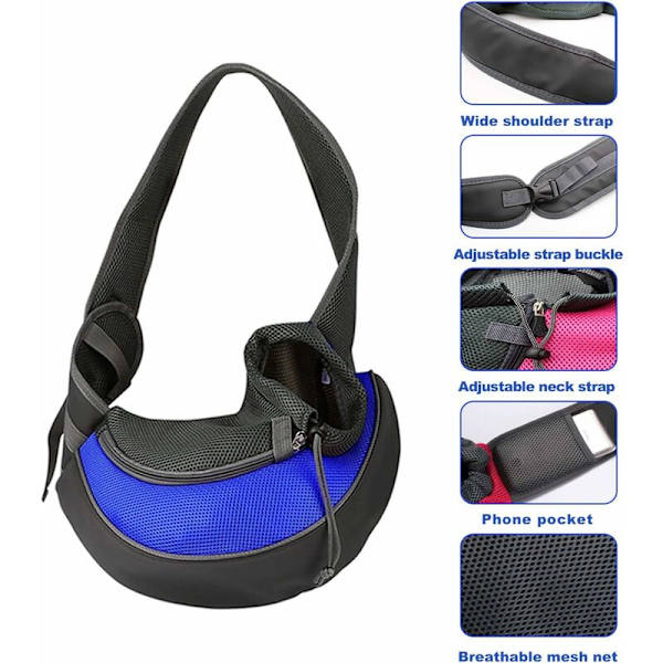 Bärsele för hund, handsfree sidobärsele för husdjur, bärbar, lätt, andningsbar mesh, utomhus, resebröstväska för husdjur