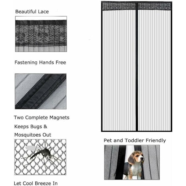 Magneettinen Hyttysverkon Ovi 140x210cm, Lasikuituinen Hyttysverkon Ovi, Anti-Fly Verhot Oville Automaattinen Sulkeminen Ultra Hieno Verkko Ilman Porauksia (Musta)