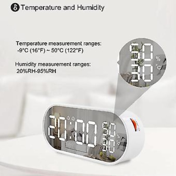 Spegelklocka Alarm Snooze 12/24 Digital Elektronisk Bordsensor