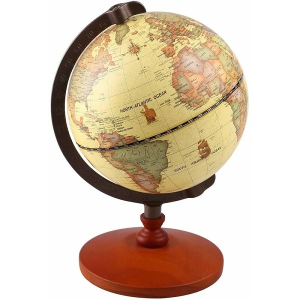 Mini Vintage World Globe Antique Decorative Desktop Globe Rotating Earth Geography Globe Wooden Base Educational Globe Wedding Gift with Magnifying